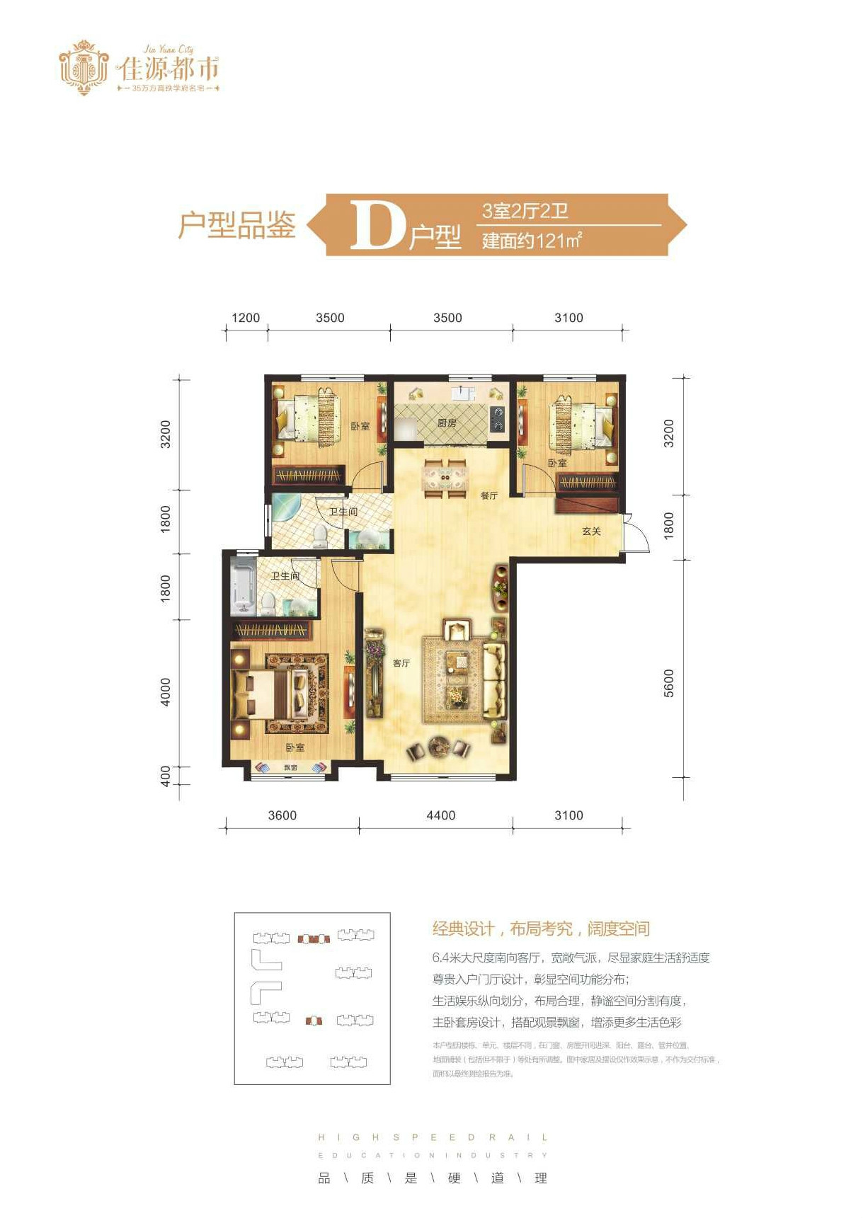 D戶型：三室兩廳兩衛(wèi)