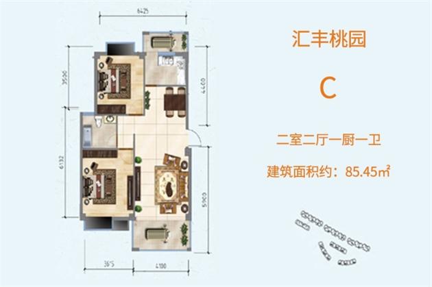 C戶型建面約85.45㎡兩房兩廳一衛(wèi).JPEG