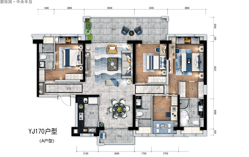 碧桂園·中央半島碧桂園·中央半島愛琴海170戶型圖4室2廳3衛(wèi)1廚建面 170.00㎡