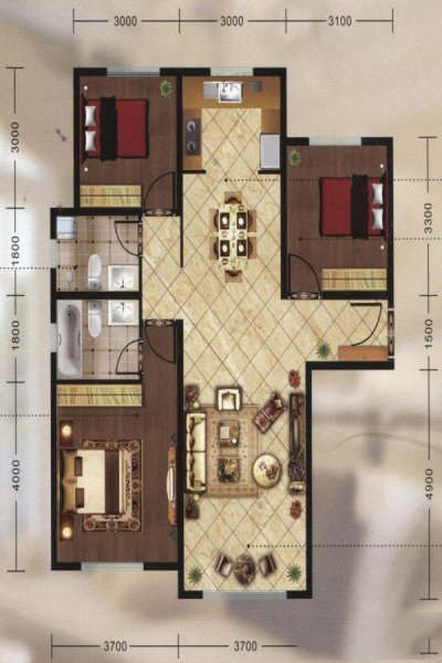 C1戶型三室兩廳兩衛(wèi)117.47平 65.78萬(wàn)元-套