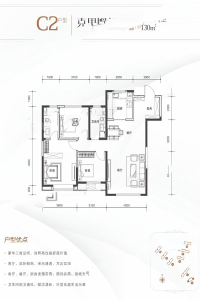 陽光城·文瀾公館【克里姆林】130㎡三室兩廳兩衛(wèi) 136.5萬元-套