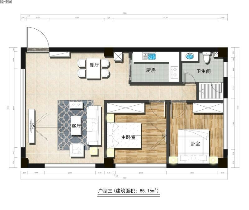 隆佳園隆佳園戶型圖 2室2廳1衛(wèi)1廚 建面 85.16㎡約93萬(wàn)-套