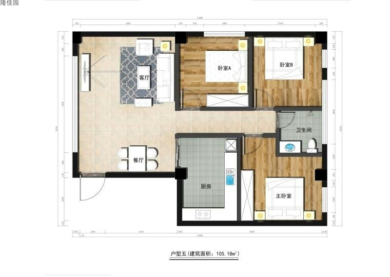 隆佳園隆佳園戶型圖 3室2廳1衛(wèi)1廚 建面 105.18㎡ 約115萬(wàn)-套