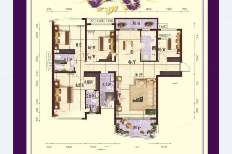 凱旋豪庭43棟02戶型153.70㎡四房?jī)蓮d兩衛(wèi) 87.61萬元-套