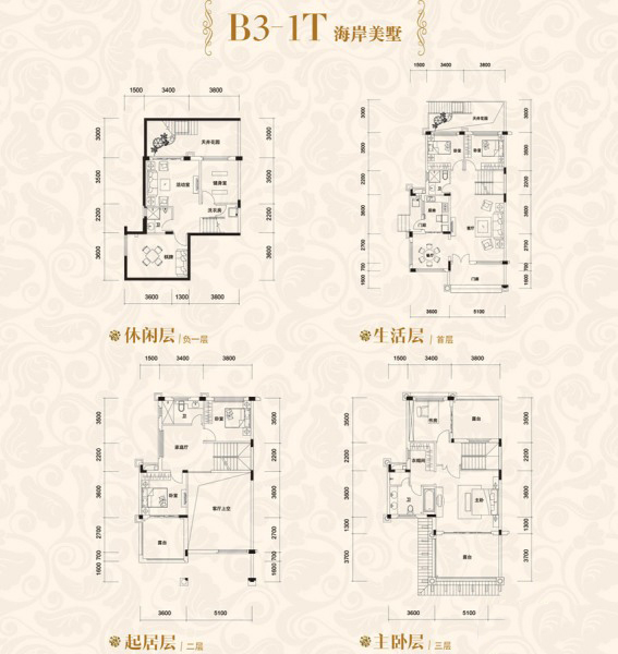 海陵島恒大御景灣B3-1T別墅戶型 5室4廳4衛(wèi)1廚 312㎡ 265.2萬元-套