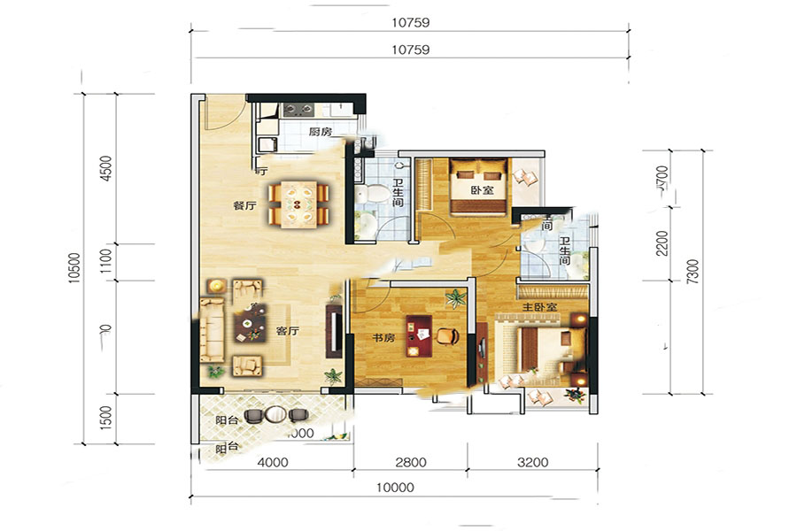 建華悅景臺10棟01戶型 3室2廳2衛(wèi)1廚 94.17㎡ 59.33萬元-套