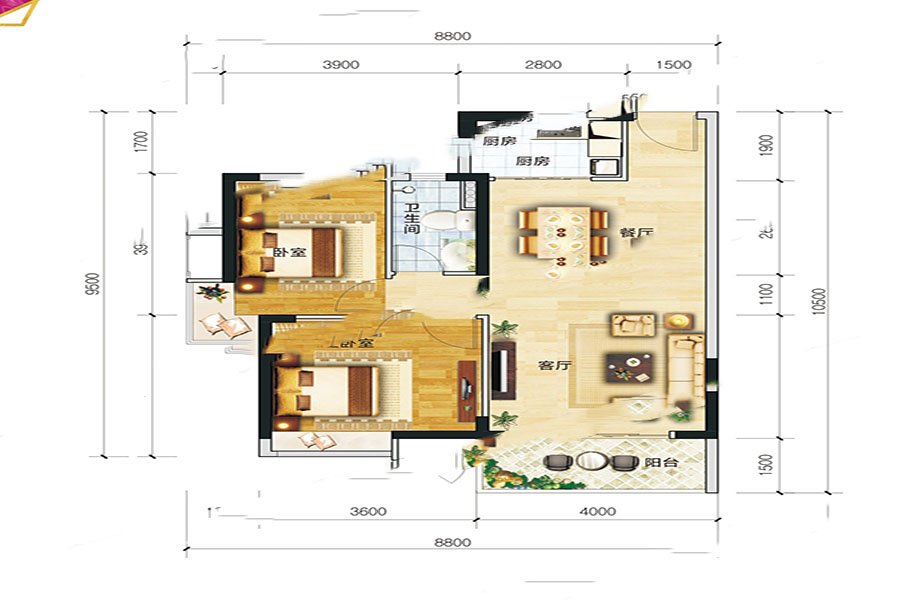 建華悅景臺10棟02戶型 2室2廳1衛(wèi)1廚 80㎡ 50.4萬元-套