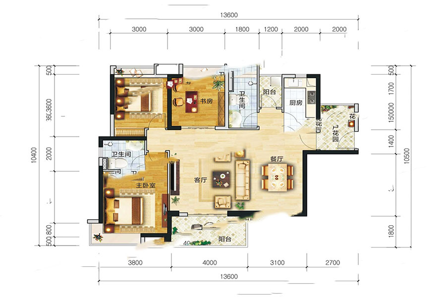 建華悅景臺10棟03戶型 3室2廳2衛(wèi)1廚 118.33㎡ 74.55萬元-套