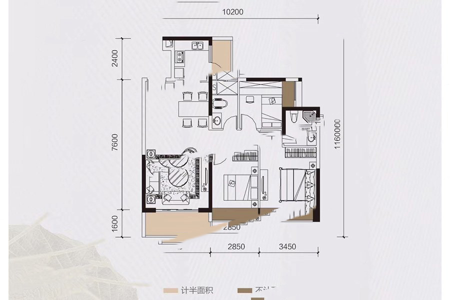 廉江錦繡華景55棟、56棟02、03戶型 3室2廳2衛(wèi)1廚 103㎡