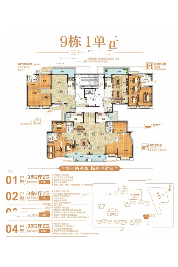 恒大帝景9棟1單元三十一層 3室2廳2衛(wèi)1廚 129㎡