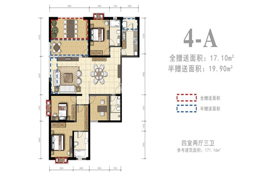 外灘名著4-A 4室2廳3衛(wèi)1廚 171.16㎡ 171.16萬(wàn)元-套