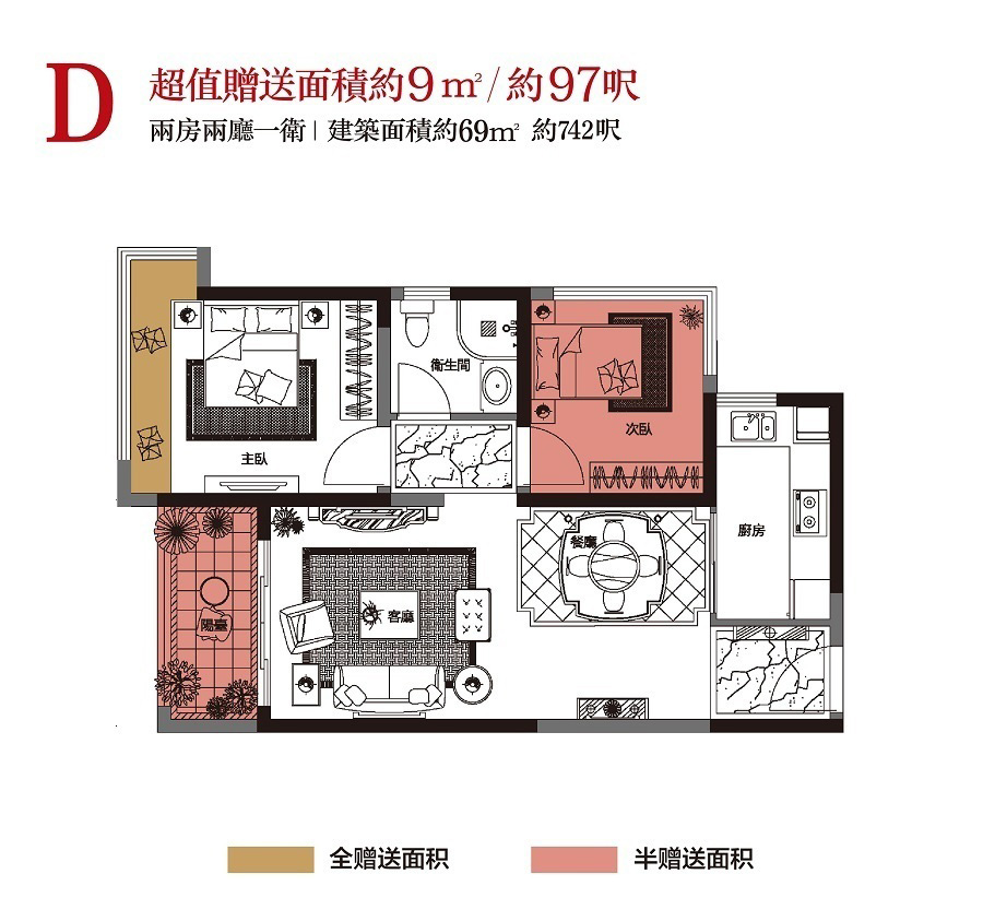 K2·荔枝灣D戶(hù)型 2室2廳1衛(wèi)1廚 69㎡ 345萬(wàn)元-套