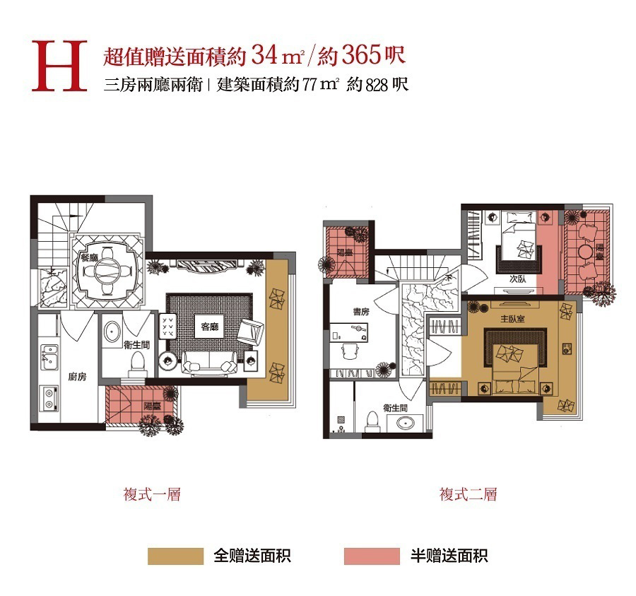 K2·荔枝灣H戶(hù)型 3室2廳2衛(wèi)1廚 77㎡ 385萬(wàn)元-套