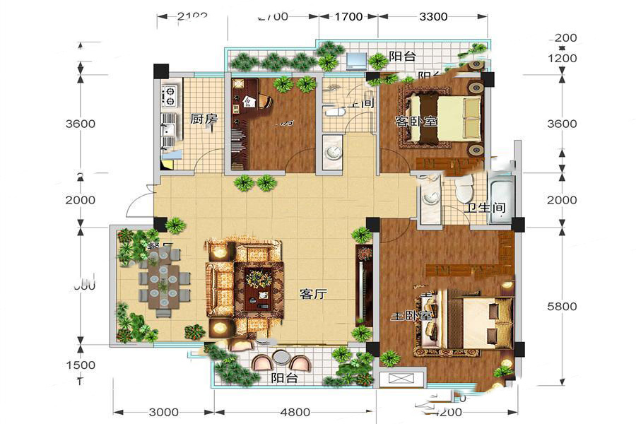 版納故事20棟戶型平面圖 3室2廳2衛(wèi)1廚 135.47㎡