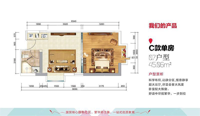 宇建國貿(mào)城C07戶型 1室1廳1廚1衛(wèi) 建面45.06㎡