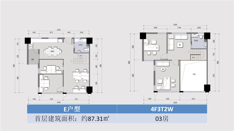 時(shí)代峯璟03號(hào)房  E戶型 首層建筑面積約87.31平米