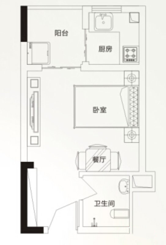 旭日海岸A戶型 1室1廳1衛(wèi)1廚 32㎡ 73.6萬元-套