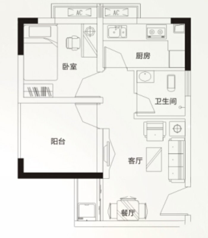 旭日海岸B戶型 2室2廳1衛(wèi)1廚 49㎡ 112.7萬元-套