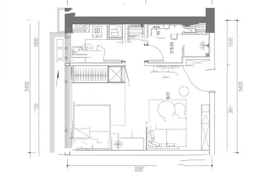 奧園領(lǐng)寓2棟02戶型 1室1廳1衛(wèi)1廚 45㎡