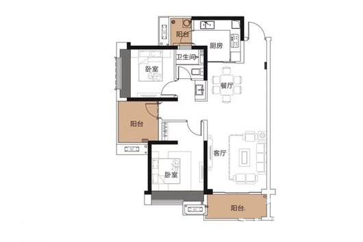 A戶(hù)型 2室2廳1衛(wèi)1廚 91㎡