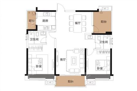 B戶(hù)型 2室2廳2衛(wèi)1廚 115㎡