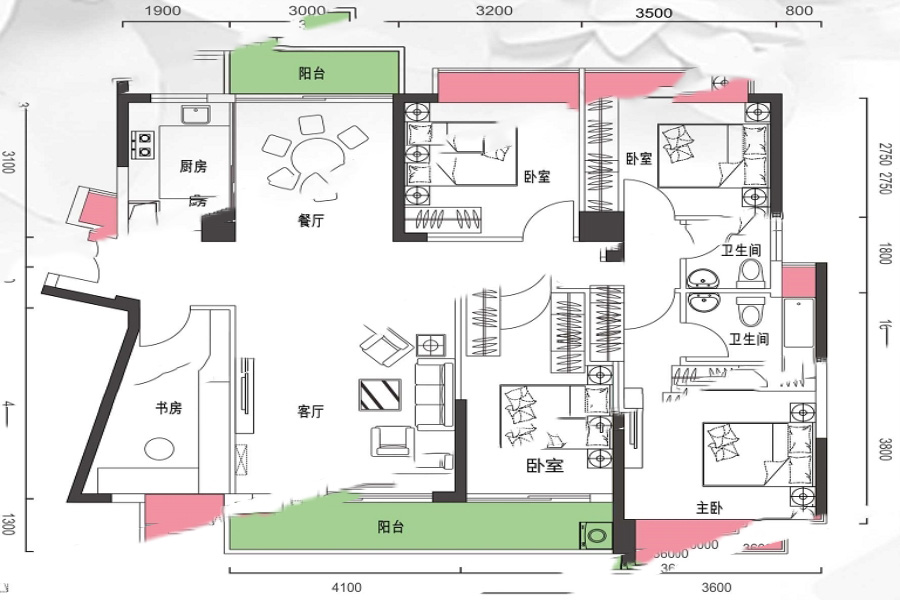 榮佳國(guó)韻18-20棟F2戶型 5室2廳2衛(wèi)1廚 148㎡