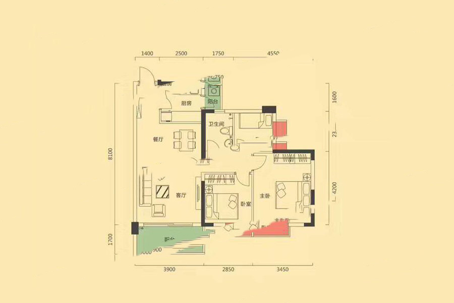 榮佳國韻B戶型 3室2廳1衛(wèi)1廚 89.22㎡