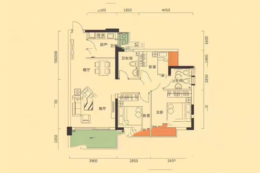 榮佳國(guó)韻C戶型 3室2廳2衛(wèi)1廚 92.35㎡