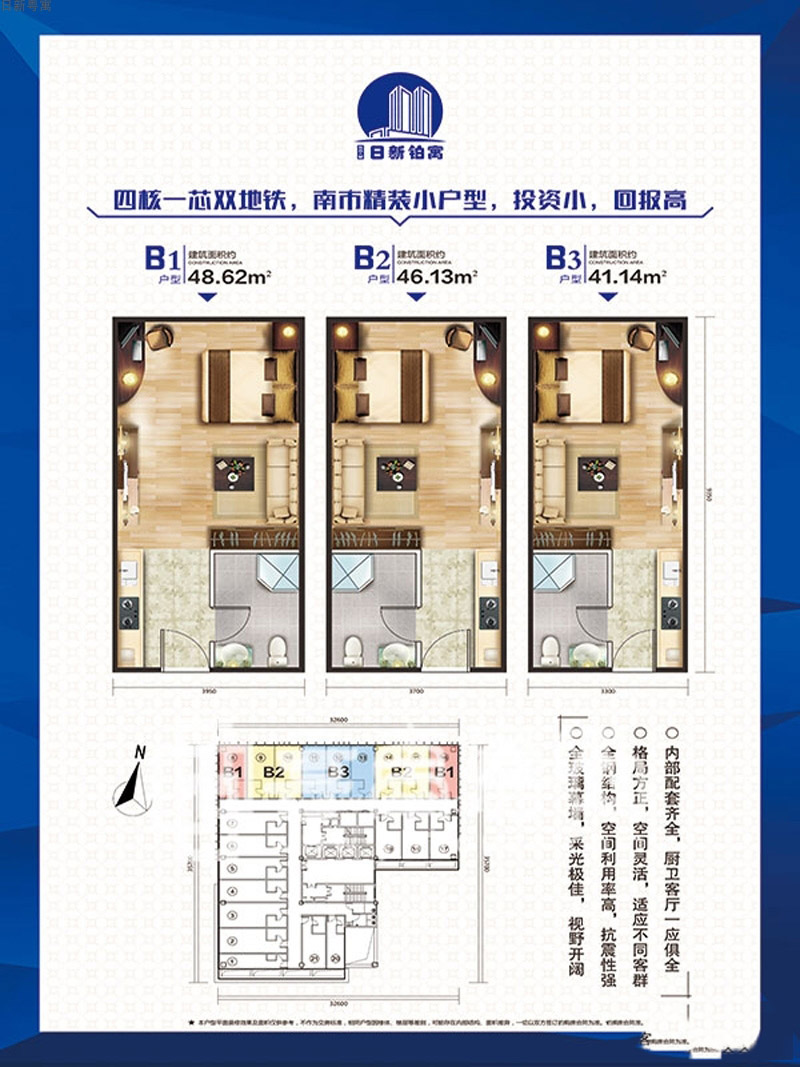 日新粵寓B1、2、3戶型1室1廳1衛(wèi)1廚 建面41.14㎡