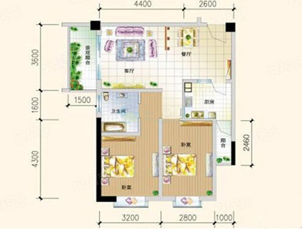 美域D-4戶型 79.31㎡ 2房2廳1廚1衛(wèi)