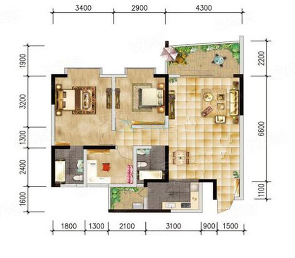 榮泰苑Hb戶型 97.84㎡ 3房2廳1廚2衛(wèi)