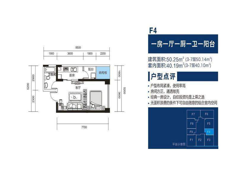 融城金階融城金階戶型圖F4戶型 1室1廳1 面積 50.25平米