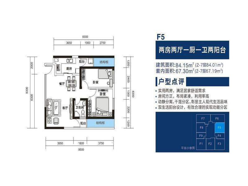 融城金階融城金階戶型圖F5戶型 2室2廳1 面積 84.15平米