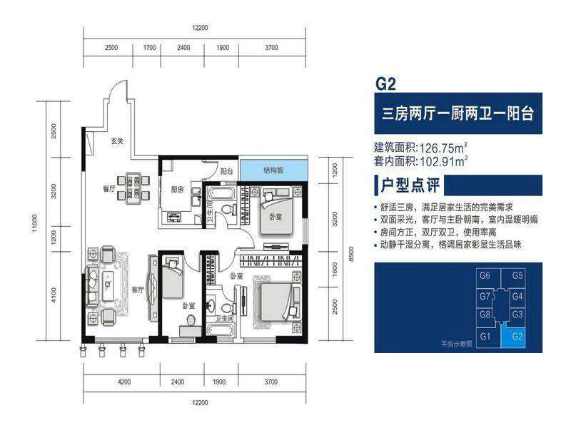 融城金階融城金階戶型圖G2戶型3房2廳1廚2衛(wèi)1陽臺