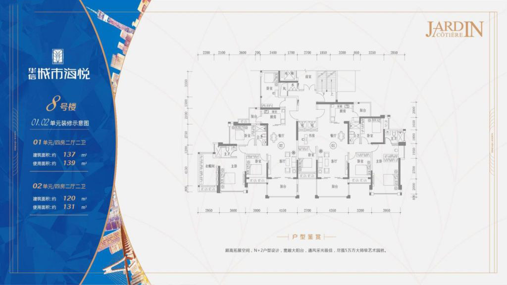 8號(hào)樓01、02單元 4室2廳2衛(wèi)1廚 137㎡