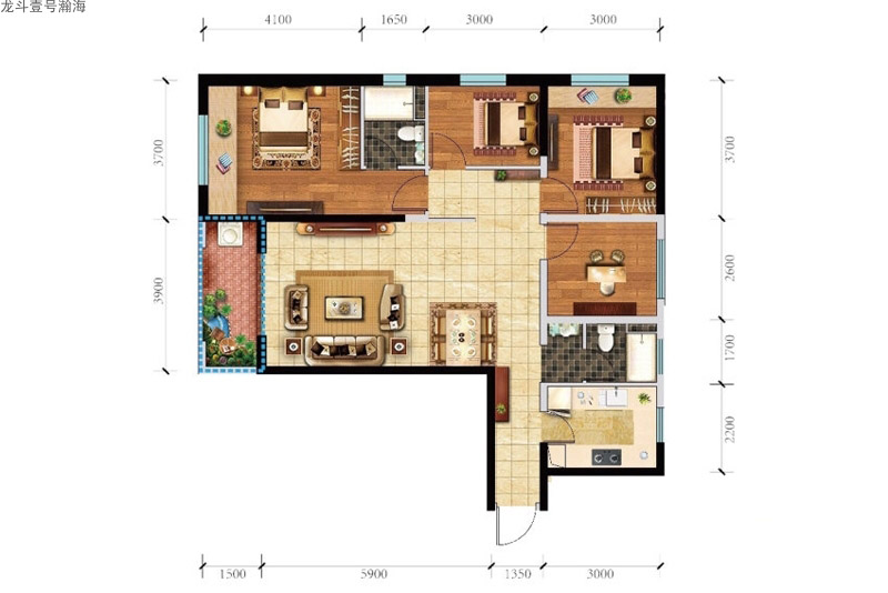 龍斗壹號(hào)瀚海龍斗壹號(hào)瀚海B1戶型4室2廳2衛(wèi)1廚 建面119.00㎡