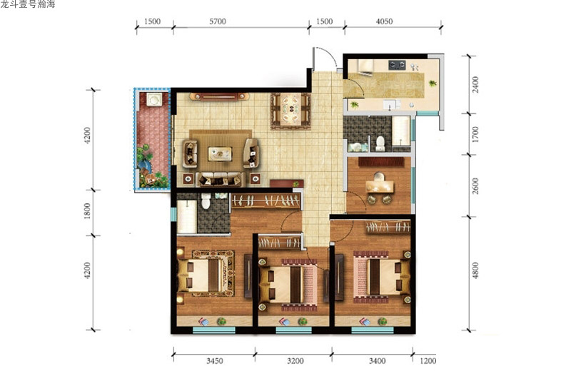 龍斗壹號(hào)瀚海龍斗壹號(hào)瀚海B4戶型4室2廳2衛(wèi)1廚 建面137.00㎡