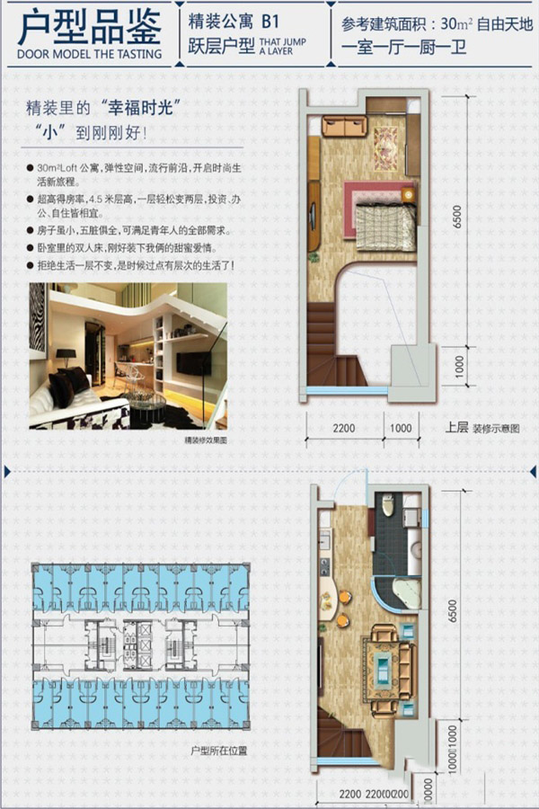 豪門(mén)金座30㎡公寓戶型 1室1廳1衛(wèi)1廚