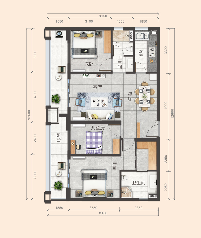 福隆·朗楓國際戶型圖 3室2廳2衛(wèi)112㎡