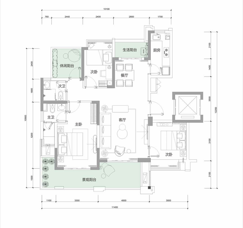 雅居樂·江東紫航一號雅居樂·江東紫航一號A1戶型圖 3室2廳2衛(wèi)114㎡