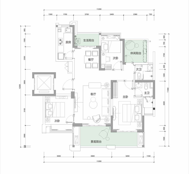 雅居樂·江東紫航一號雅居樂·江東紫航一號A2戶型圖 3室2廳2衛(wèi) 109㎡