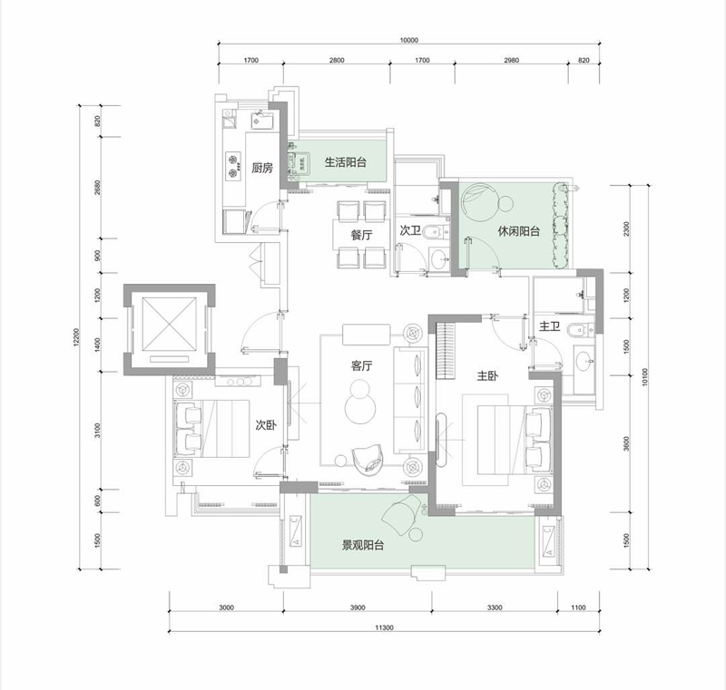 雅居樂·江東紫航一號雅居樂·江東紫航一號A3戶型圖 2室2廳2衛(wèi) 104㎡