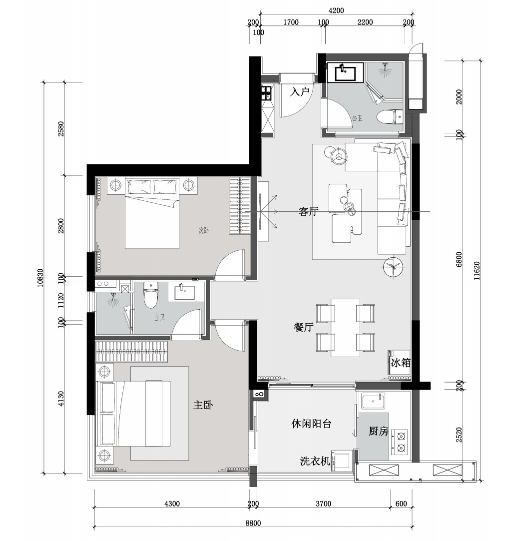 九所泊云兩室兩廳兩衛(wèi)107.61㎡