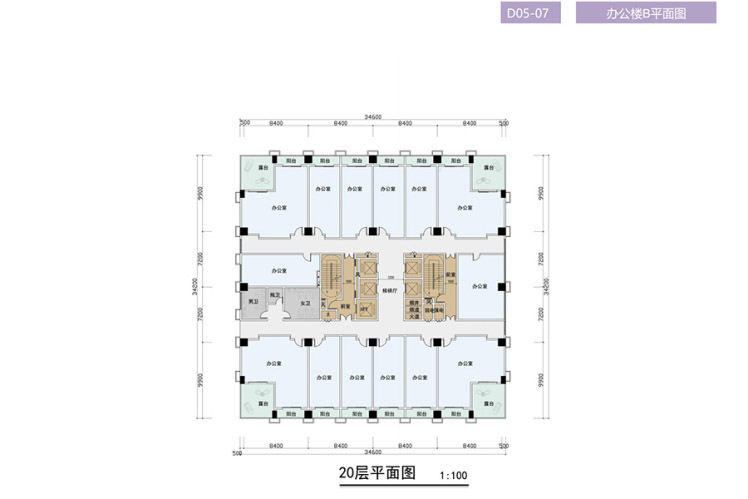 恒福時(shí)代中心辦公B二十層平面圖