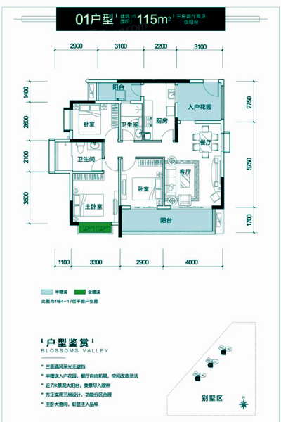 遠(yuǎn)洋繁花里01戶型115 ㎡