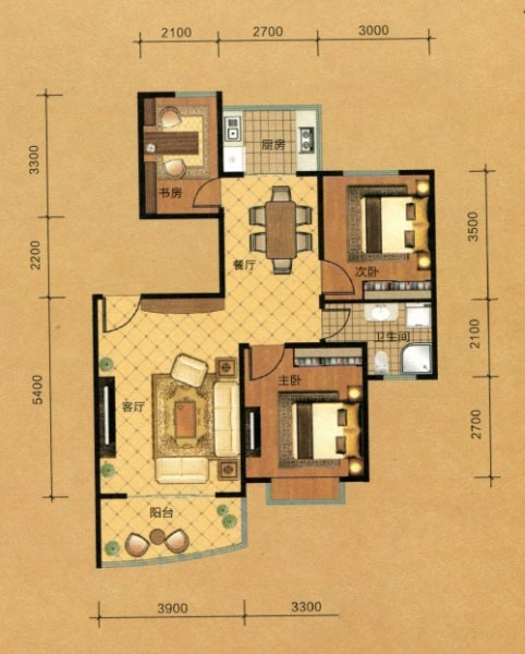 上海城B1戶型三室兩廳一衛(wèi)一廚99平