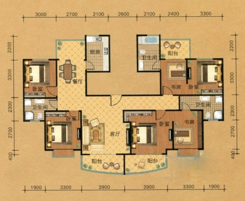 上海城B1連通戶型四室兩廳三衛(wèi)一廚200平