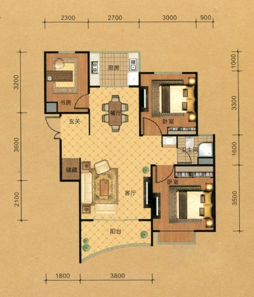 上海城C1戶型三室兩廳一衛(wèi)一廚91平