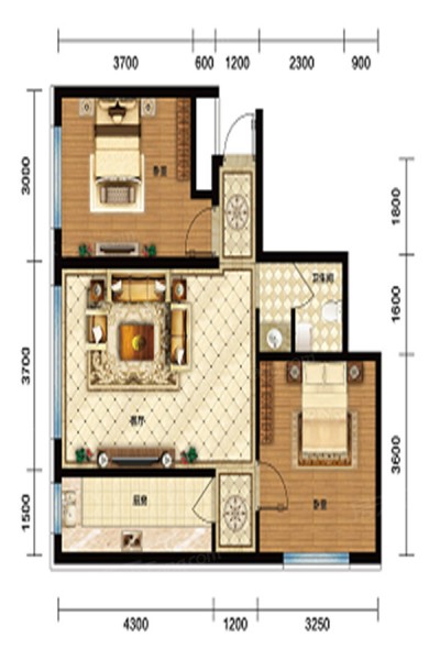 中潤(rùn)·三城三70.7平兩室一廳一衛(wèi)